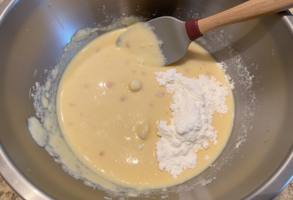 Préparation de la pâte à pancakes moelleux aux flocons d’avoine, étape clé de la recette de pancakes.