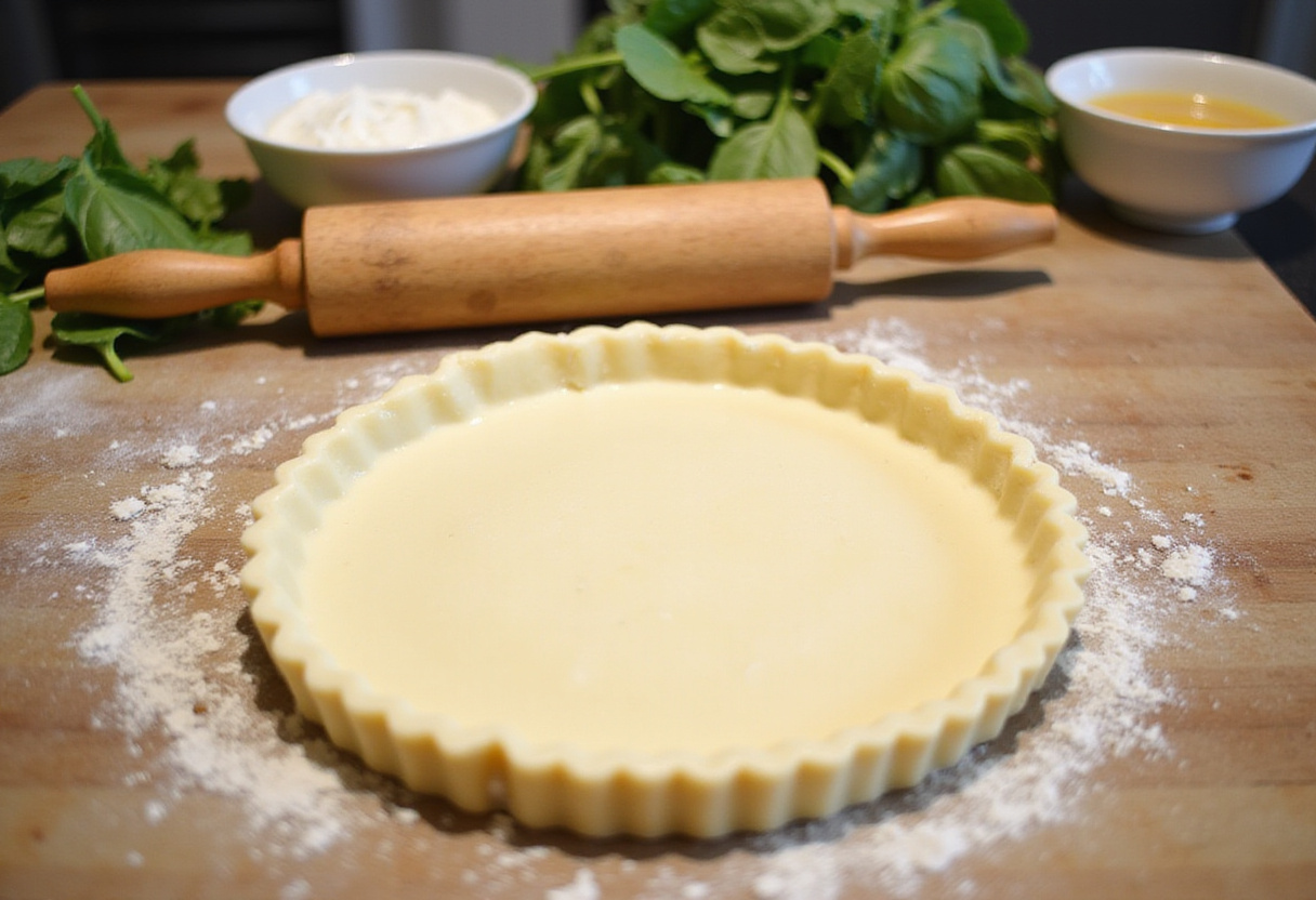 Preparation of a pie crust for recette de quiche aux épinards.