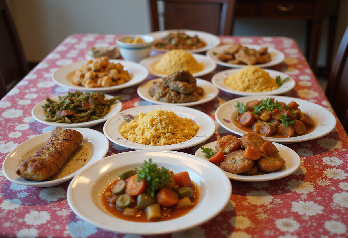 Table garnie avec des plats simples et rapides, parfaits pour un repas en 30 minutes.