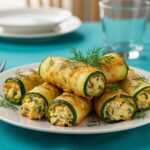 Rouleaux croustillants de courgette dorés, un plat délicieux et original à déguster.