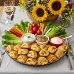 Final presentation of roulés fromage-lardon on a festive table, ideal for gatherings.