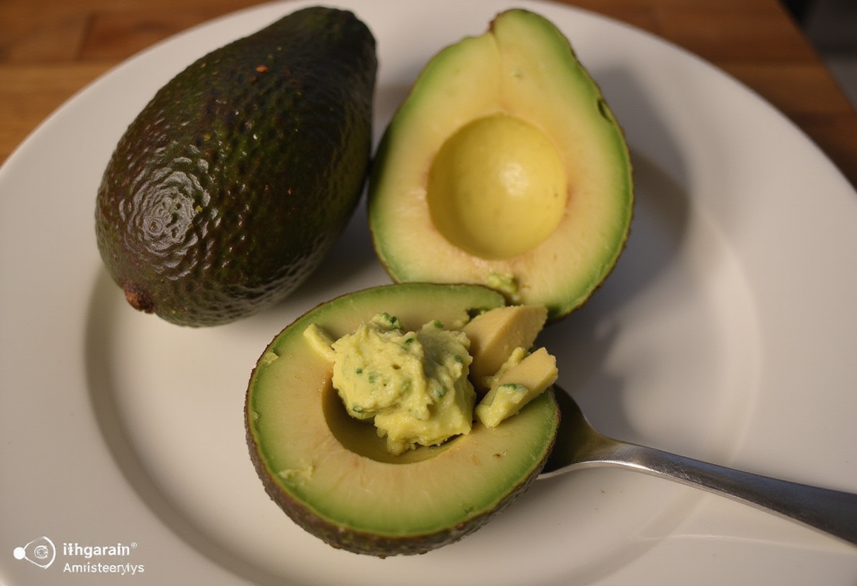 Avocat mûr préparé pour la recette salade estivale concombre mangue avocat.