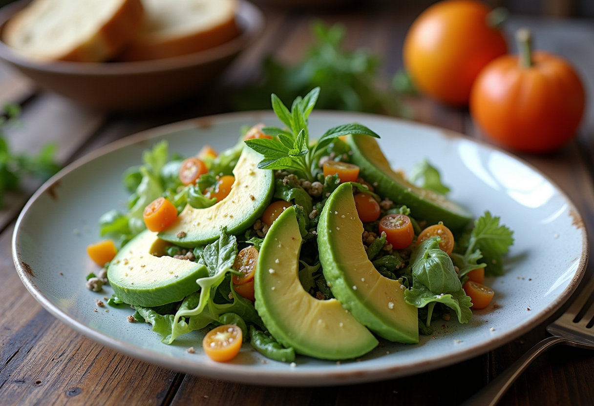 Finished salade fraîche avocat presented attractively, ideal for a healthy summer meal.