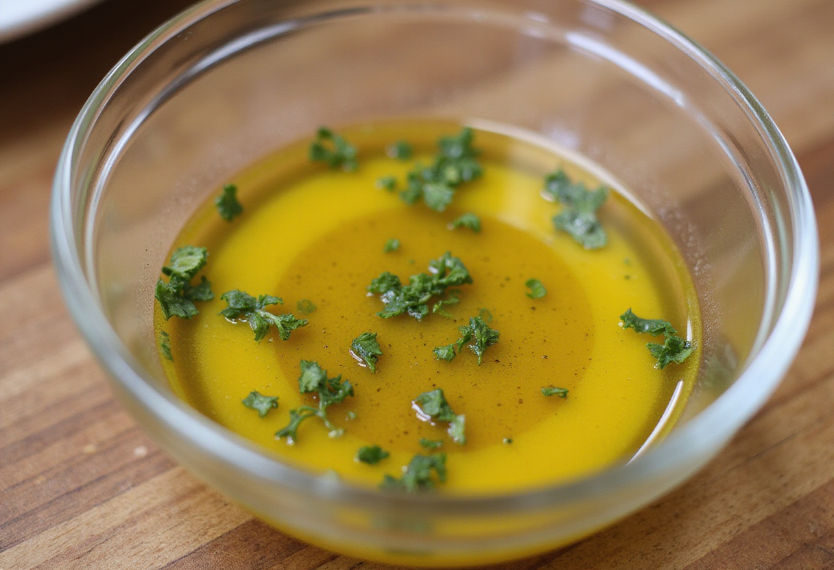 Homemade dressing mixed for salade fraîche, perfect for enhancing the flavors of avocado salad.