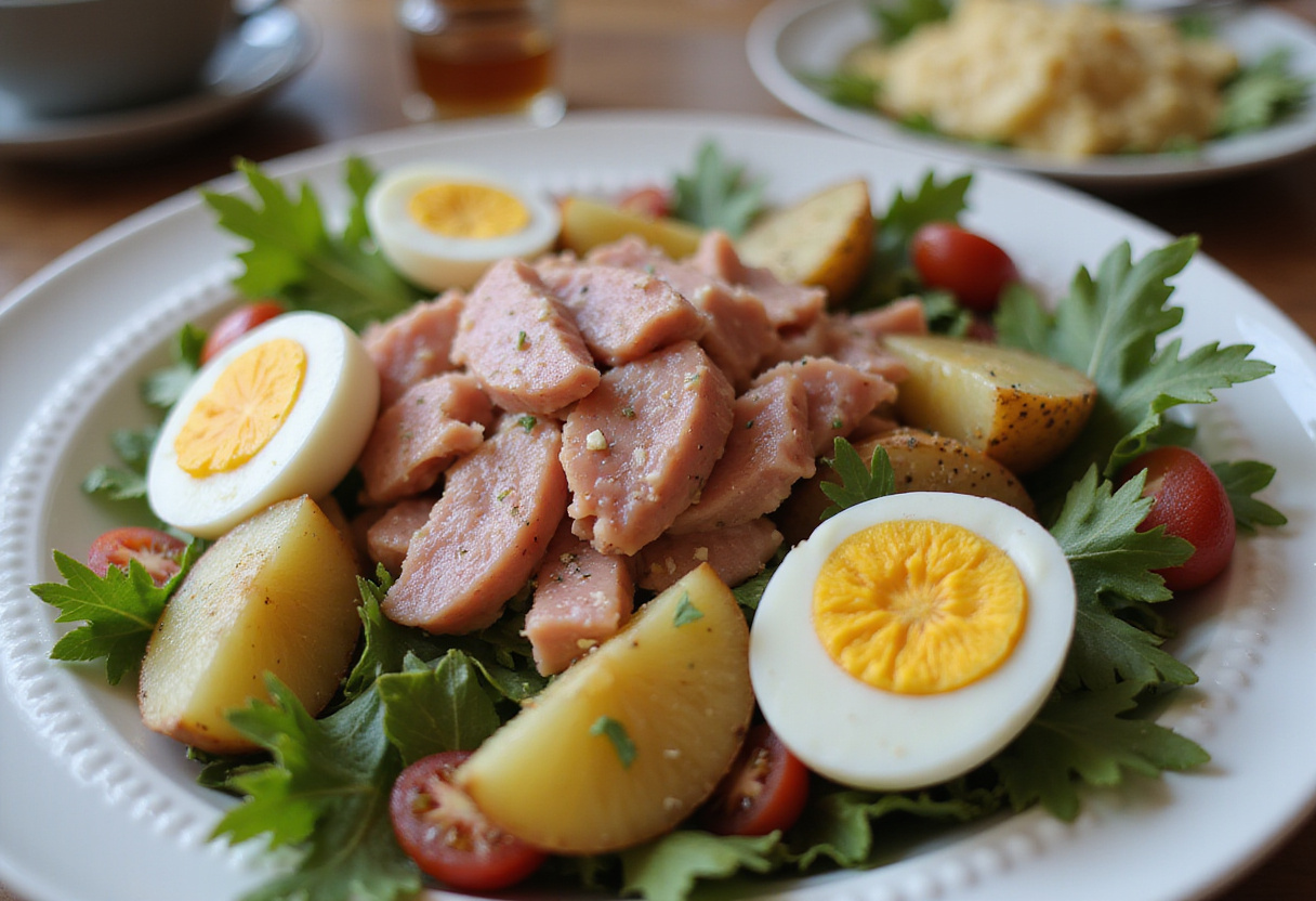 Salade de pommes de terre au thon et aux œufs frais, un plat santé parfait pour l'été.