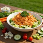 Salade de poulet buffalo finie, prête pour un repas d'été ou un pique-nique.