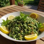 Completed taboulé à la menthe with garnishes, ideal for Mediterranean summer meals.