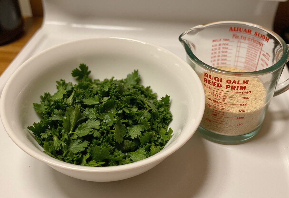 Chopped parsley and mint for taboulé à la menthe, essential for a refreshing summer dish.
