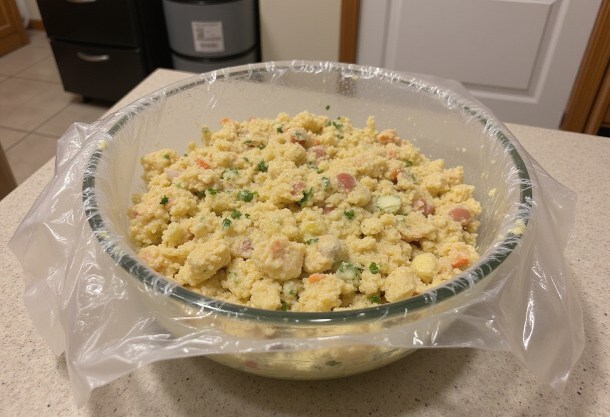 Chilling taboulé à la menthe in preparation for serving as a light summer dish.
