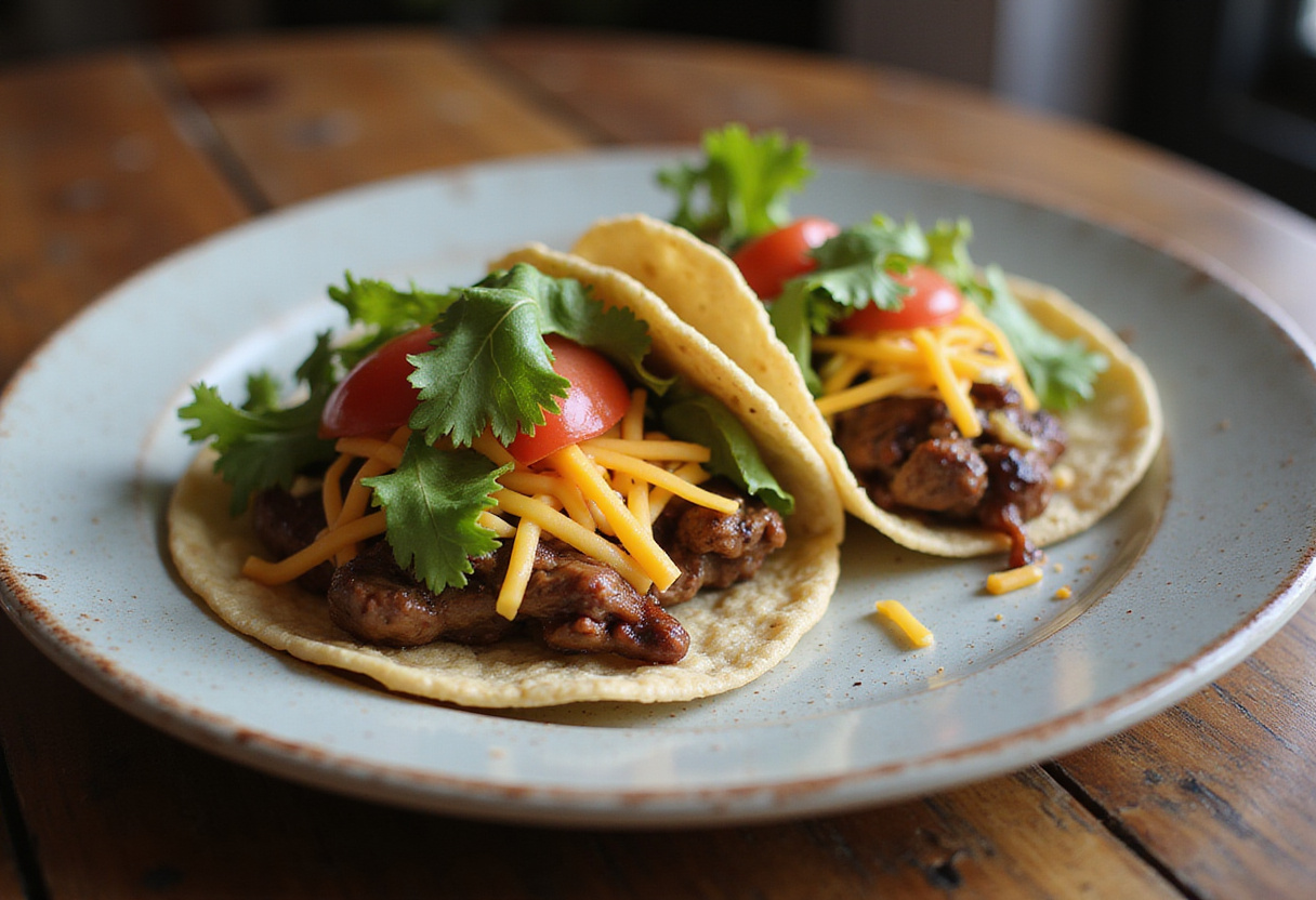 Finished tacos viande hachée with sauce fromagère, perfect for taco night.