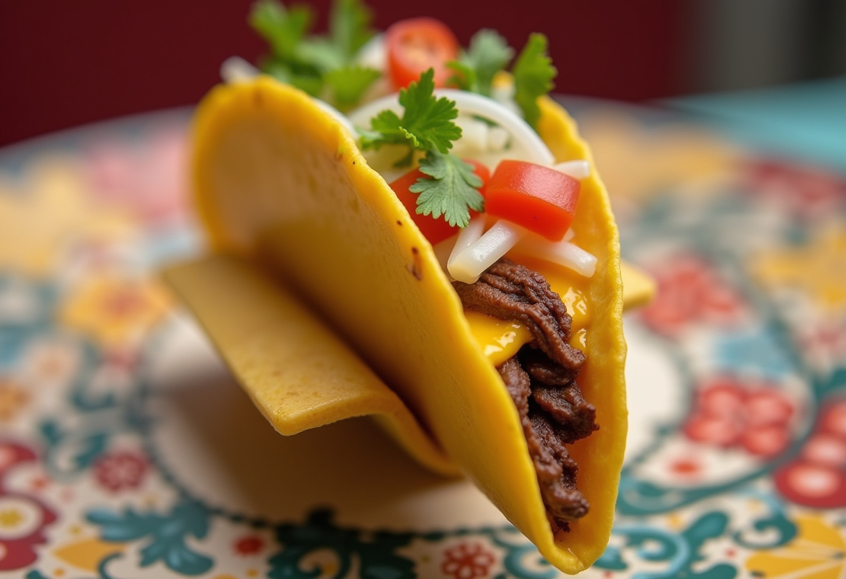 Assembled tacos viande hachée ready to serve with fresh toppings.