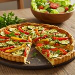 Tarte aux légumes finie et servie, un plat coloré pour des repas sains.