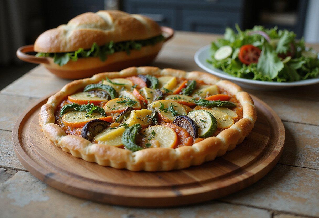 Tarte aux légumes finie et servie, un plat coloré pour des repas sains.
