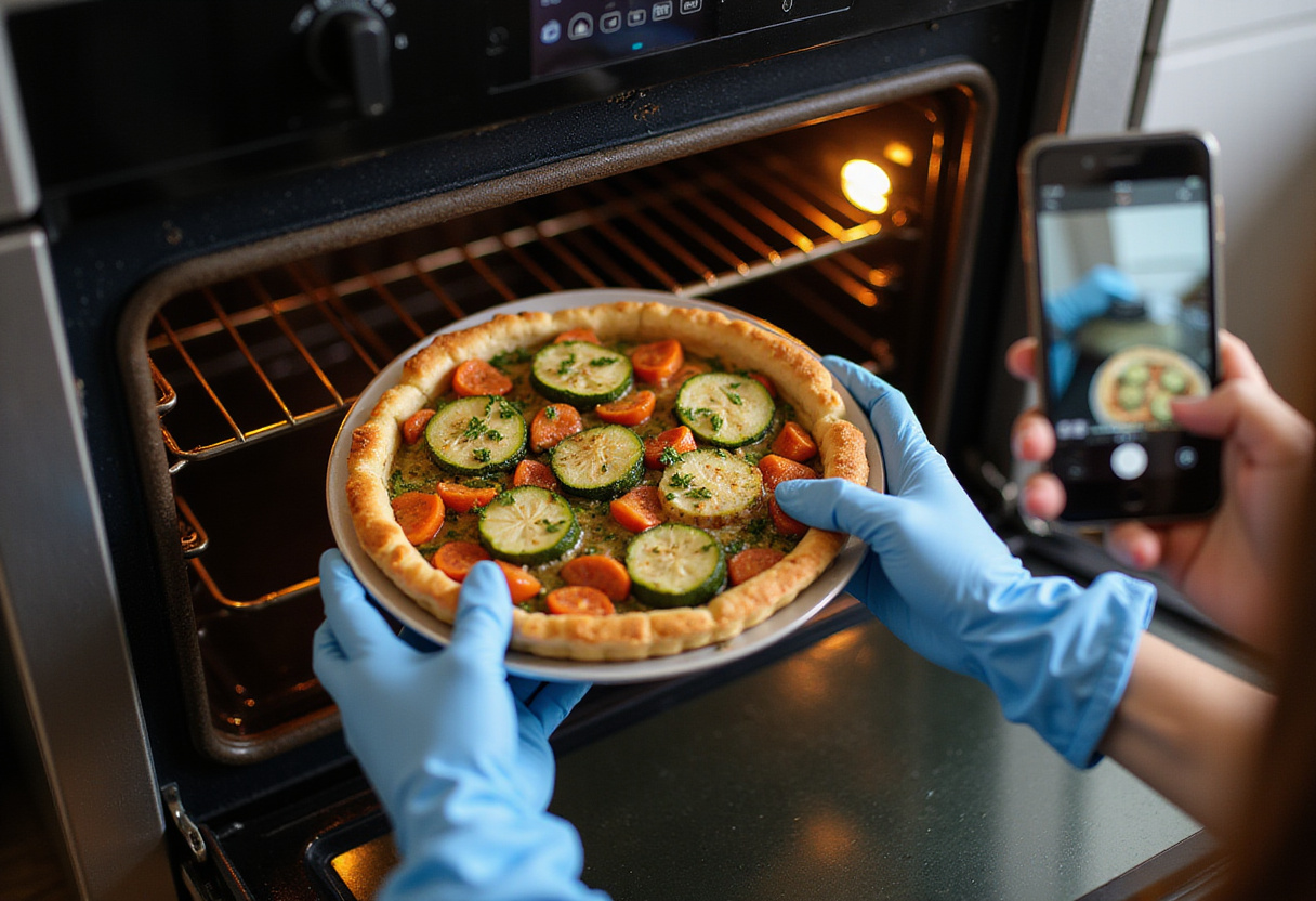 Tarte aux légumes prête à cuire dans le four pour une cuisine saine.