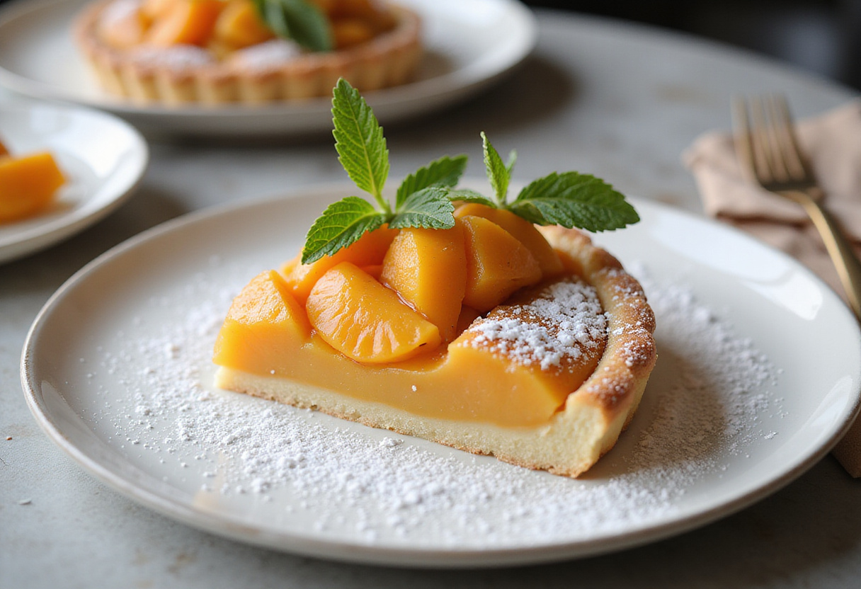 Delicious slice of tarte aux abricots served as a delightful summer dessert.