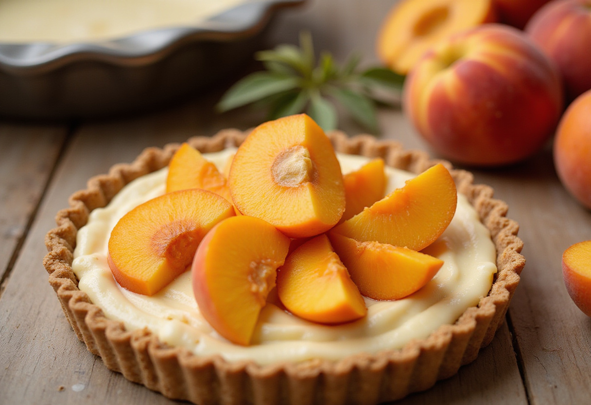 Arranging fresh apricots on tarte aux abricots for a delicious summer dessert.