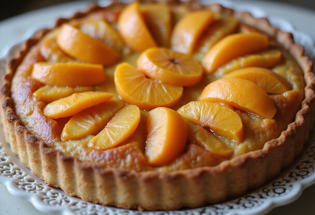 Tarte fine aux abricots finie, un dessert délicieux pour impressionner avec sa croûte dorée et ses abricots frais.