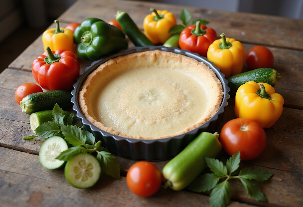 Tarte provençale ingredients including vibrant vegetables for a light summer meal.