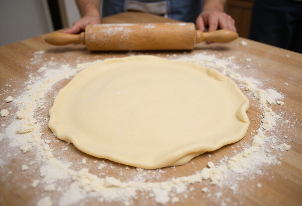 Etaler la pâte brisée pour la préparation de la tarte aux abricots.