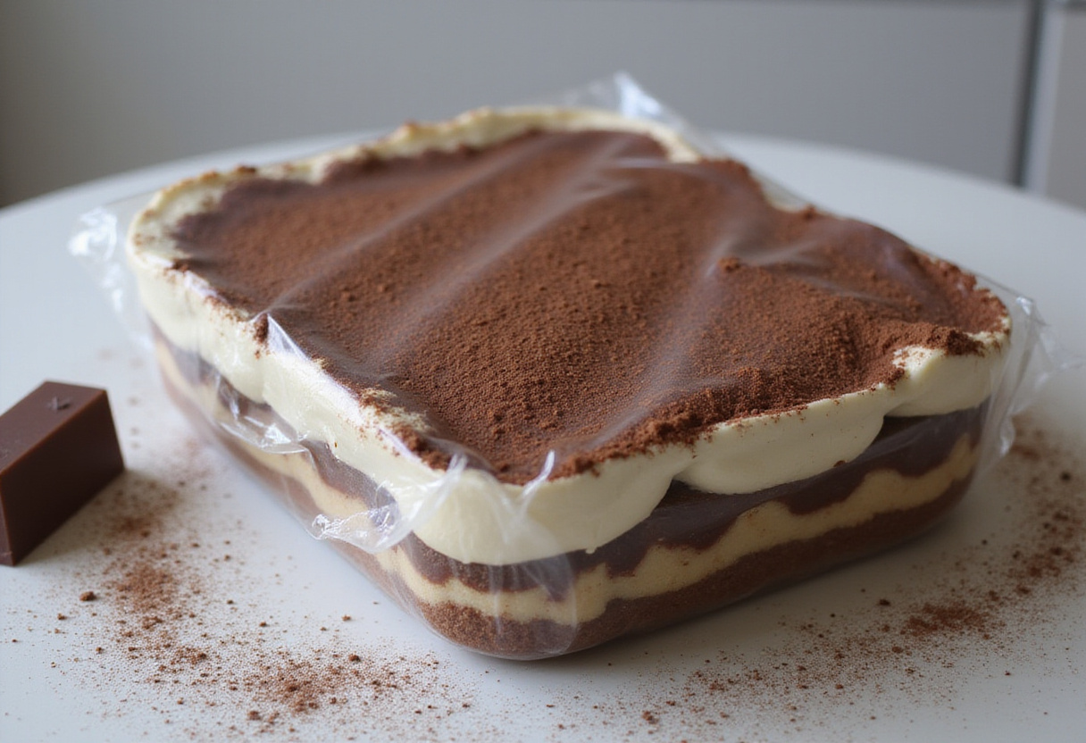 Chilling tiramisu forêt noire in the refrigerator before serving.