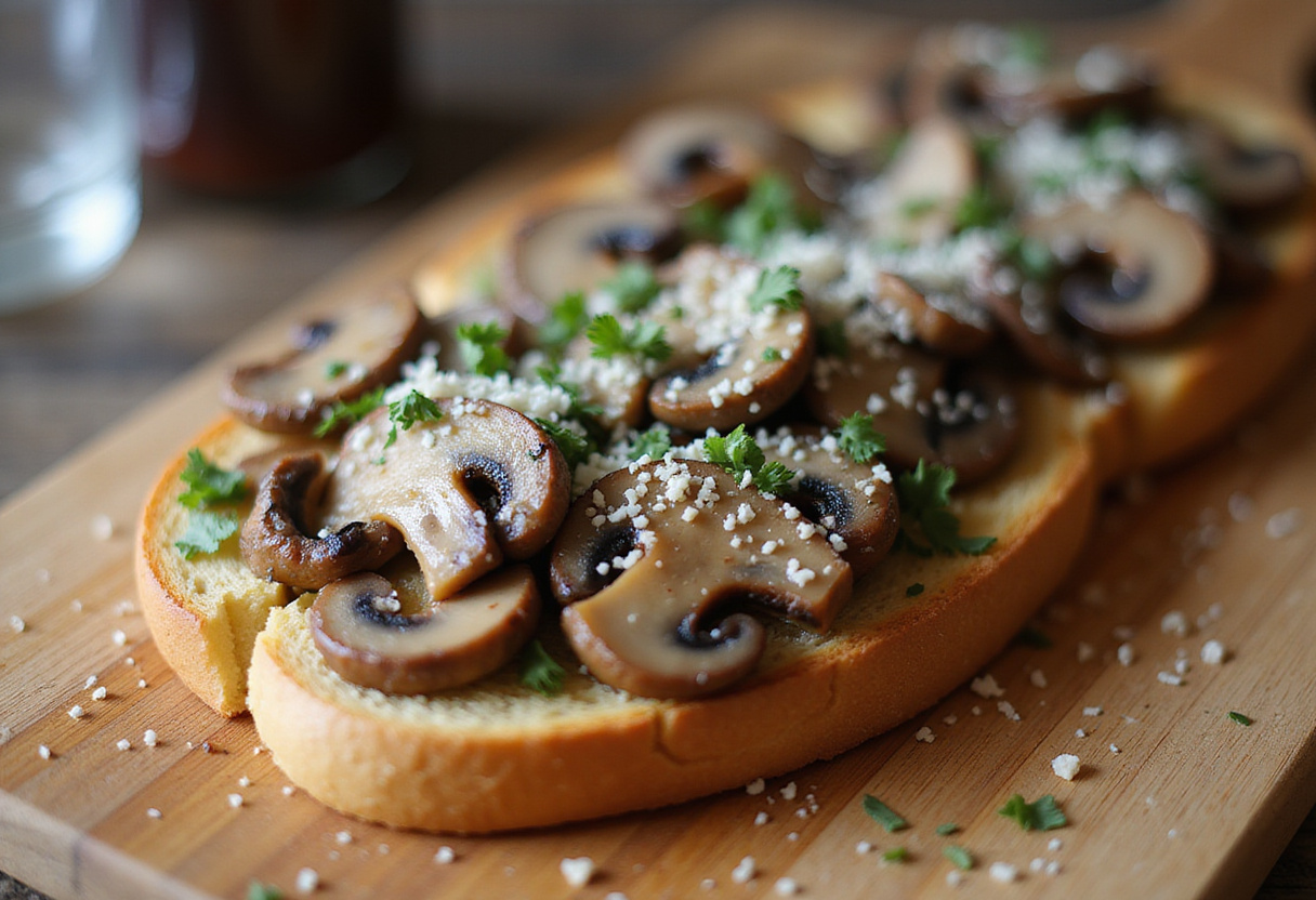 Assemblage de la tartine de toast à la truffe avec des champignons et du fromage.