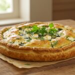 Finished tourte grecque aux épinards et à la feta, perfect for a vegetarian dish.