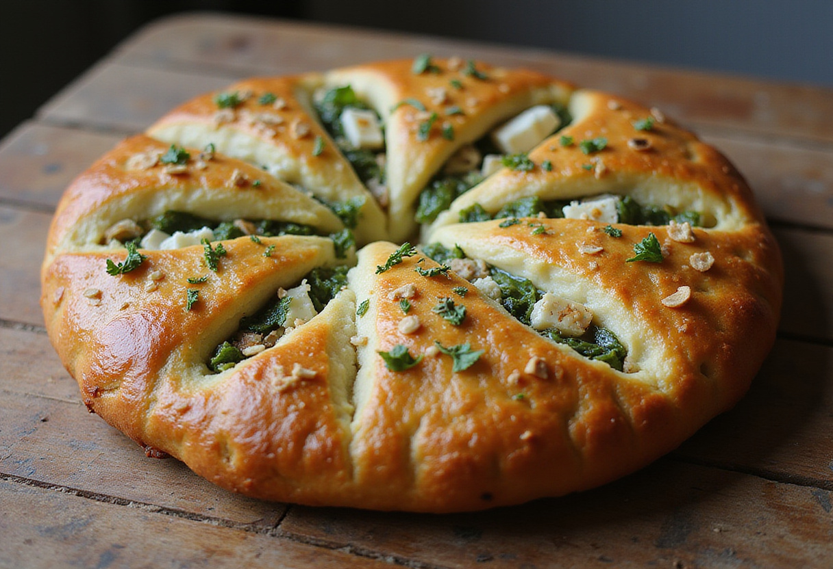 Finished tourte grecque aux épinards et à la feta, perfect for a vegetarian dish.