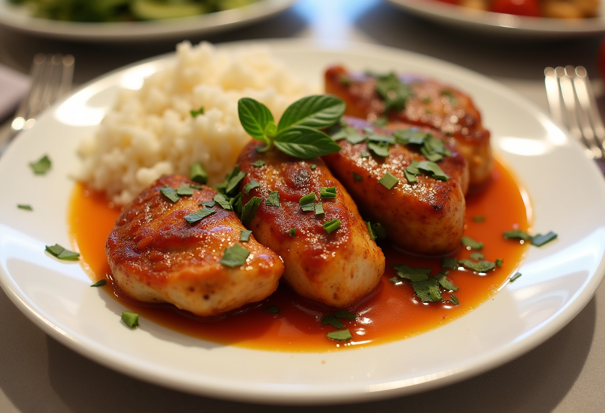 Plated poulet au chorizo showcasing its rich flavors and vibrant presentation, perfect for dinner.