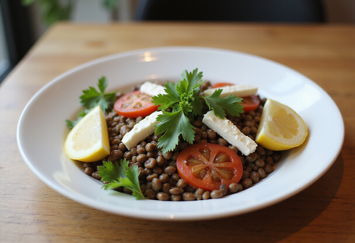 Salade croquante de lentilles et feta finie, parfaite pour un repas léger.