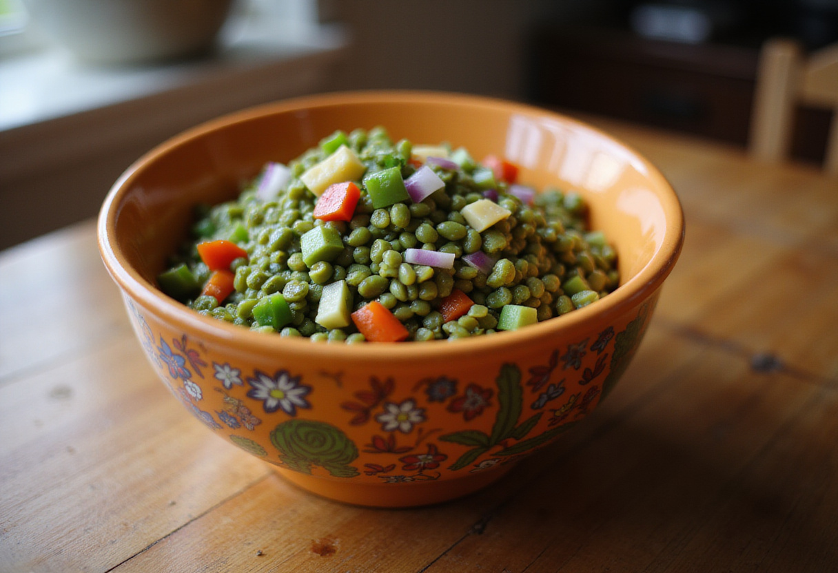 Salade de lentilles avec des lentilles vertes et des poivrons pour une recette de salade healthy.