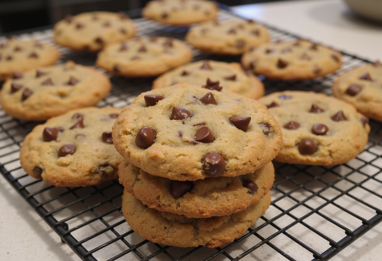 Biscuits à l'avoine avec pépites de chocolat sans lactose, prêts à déguster.
