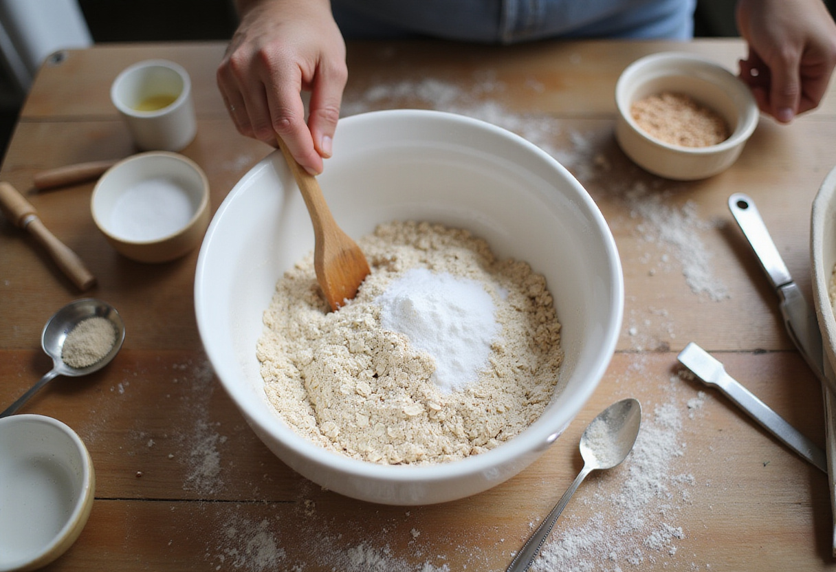 Mélange de farine d'avoine et de bicarbonate de soude pour biscuits sans lactose.