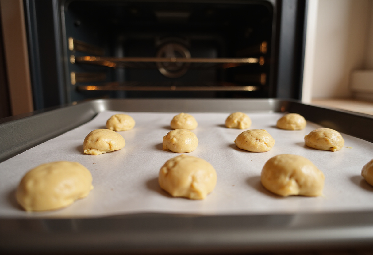 Boules de pâte à biscuits aux pépites de chocolat sans lactose prêtes à cuire au four.