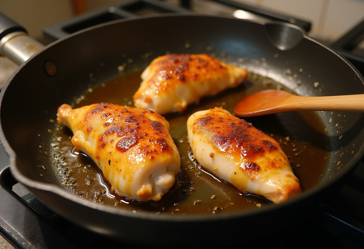 Poulet sauté avec du miel pour les bols de poulet au miel, créant un plat savoureux.