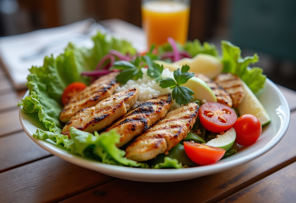 Finished bols de poulet grec, a healthy and easy Mediterranean dish, perfect for a nutritious meal.