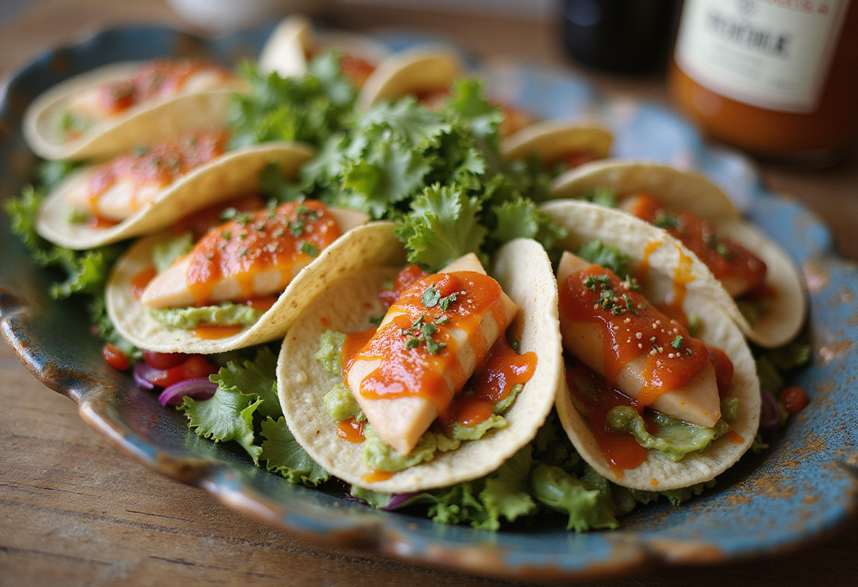 Assemblage de bols de tacos au poisson avec des ingrédients colorés et présentation attrayante.