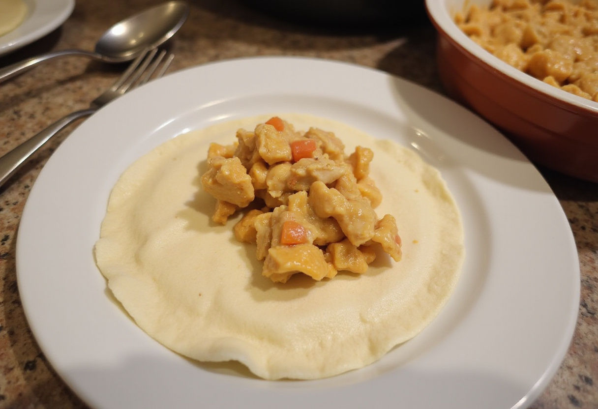Tortilla filled with chicken mixture for preparing enchiladas de poulet recipe.