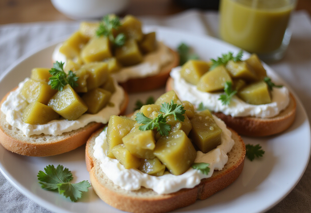 Préparation des bouchées au goût de cornichons sur une assiette, illustrant la présentation soignée avec des herbes fraîches.