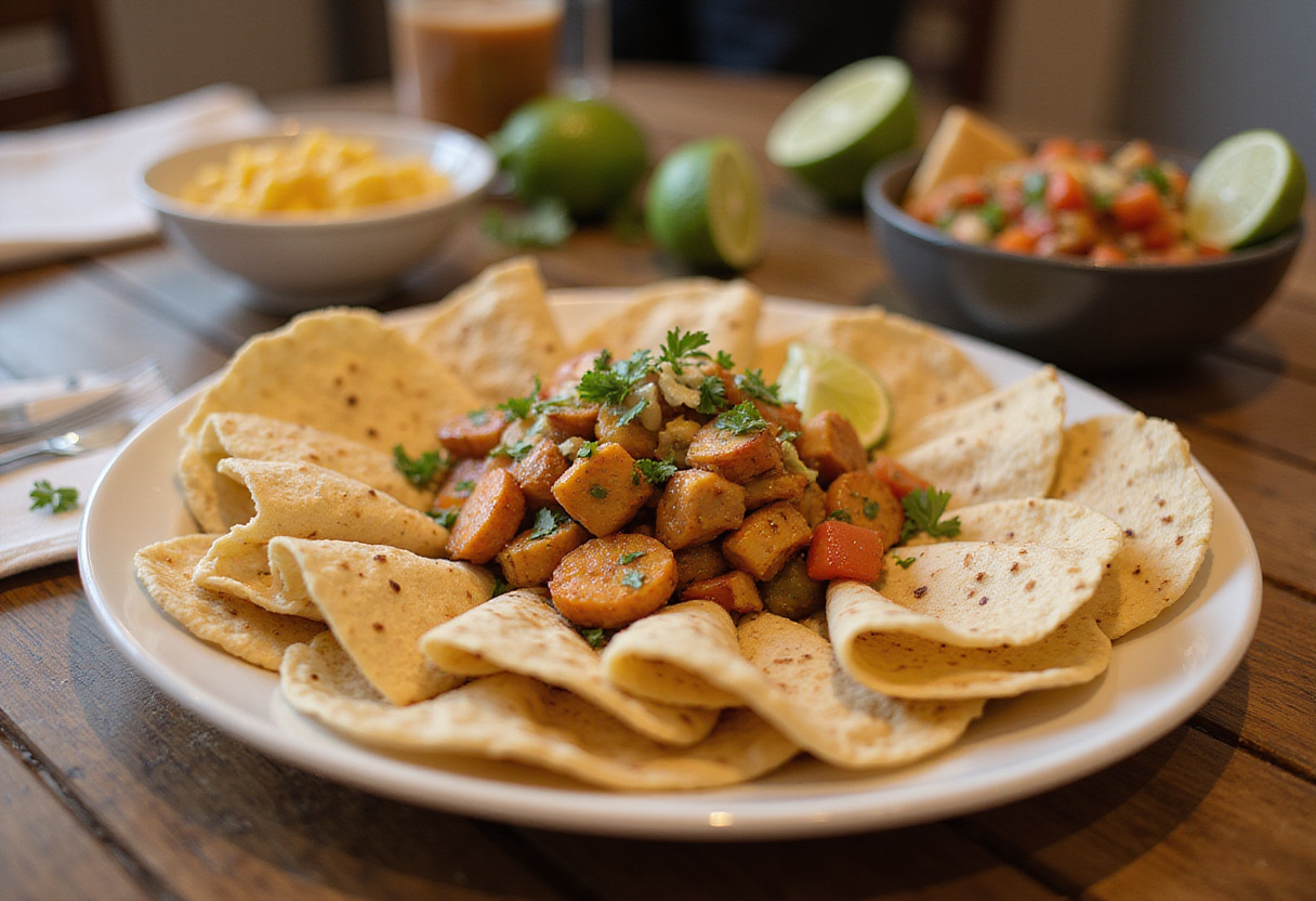 Warm tortillas prepared for serving chicken fajitas with a mix of spices and veggies, ideal for a festive meal.