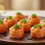 Finished sushi cups au saumon presented elegantly with garnishes, perfect for a sushi simple meal.