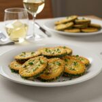 Courgettes parmesan à la friteuse à air dorées, prêtes à être servies.