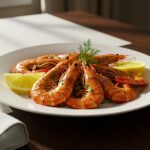 Crevettes au four prêtes à être servies, un plat savoureux pour les amateurs de fruits de mer.