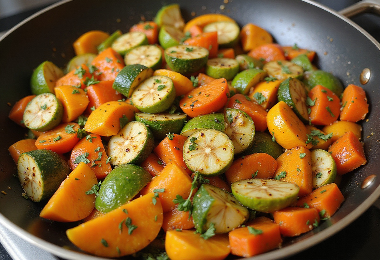 Sautéed vegetables in a skillet, prepared for a quick and healthy keto dinner option.