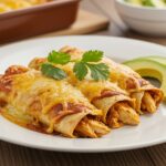 Enchiladas de poulet au fromage cottage finies, idéales pour un plat mexicain faible en glucides.