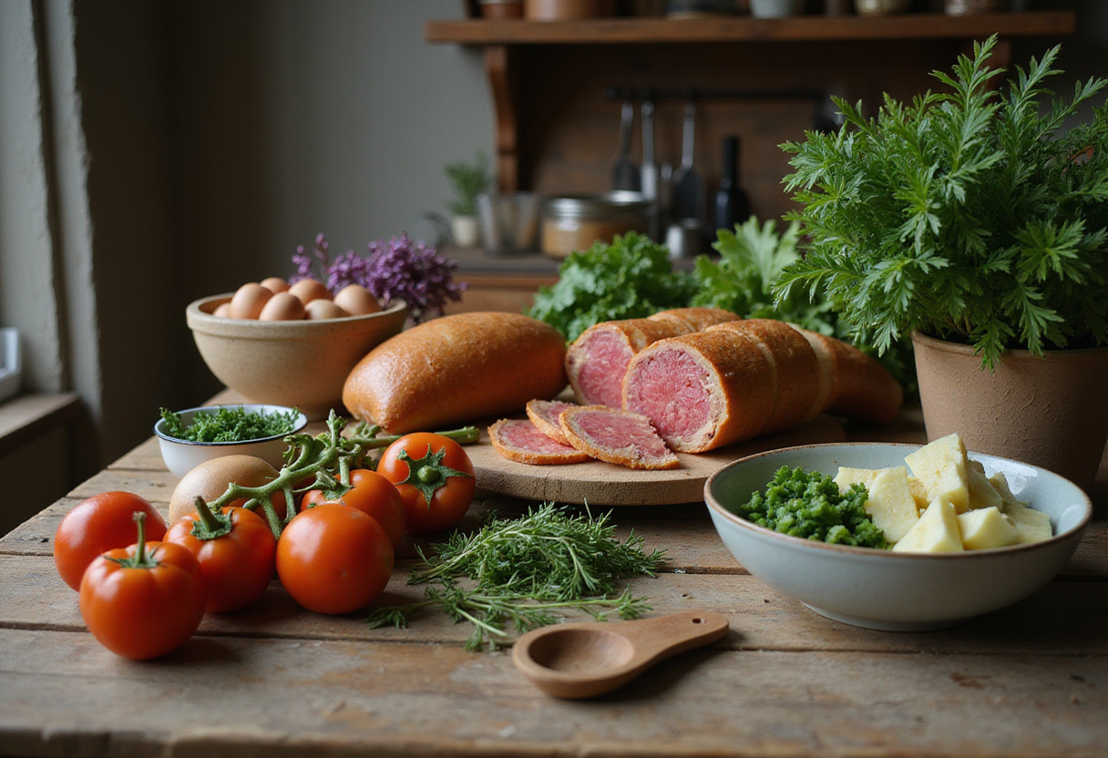 Ingrédients frais sur une table pour préparer la recette familiale de Trap de Parents.