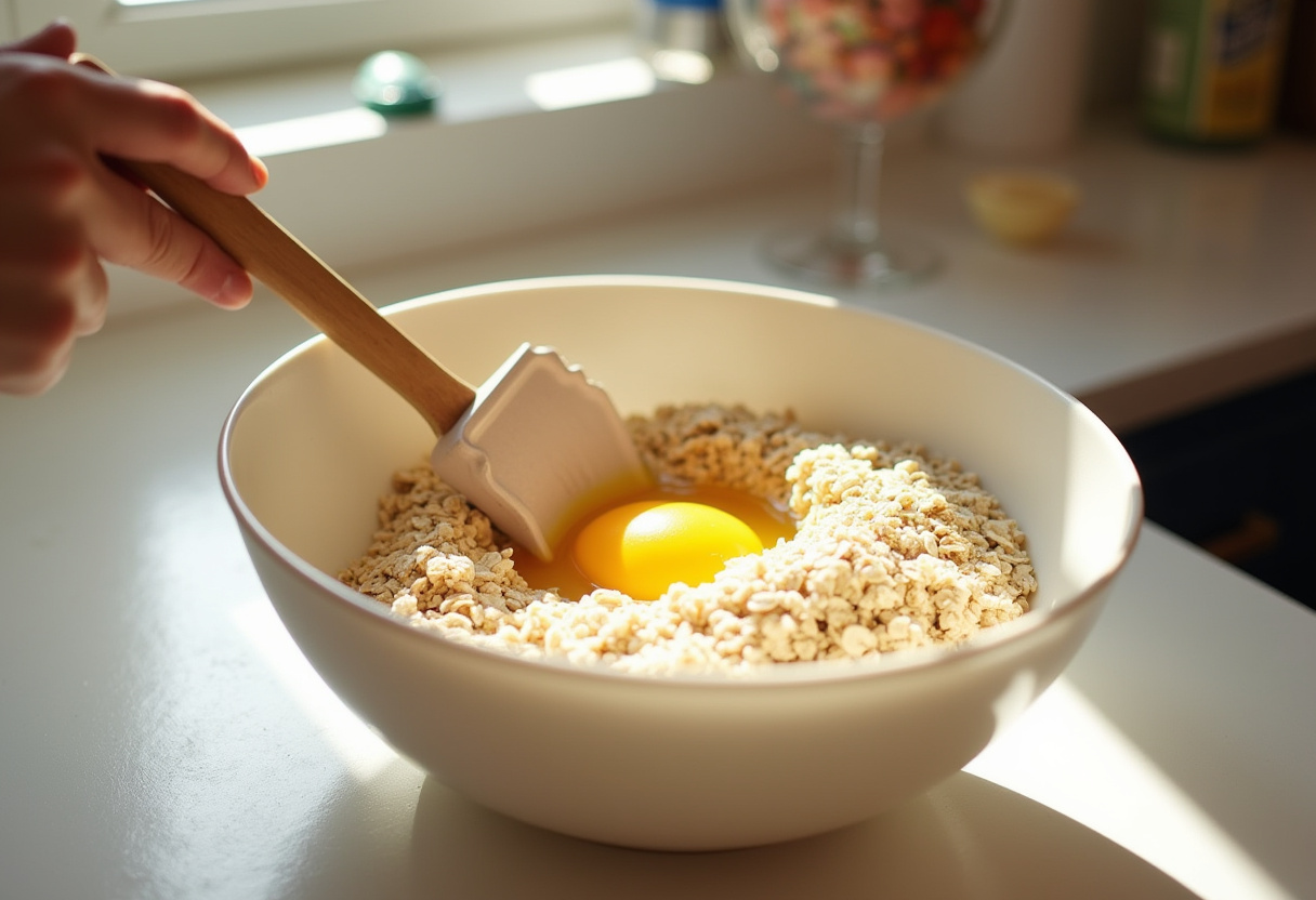 Mélange de flocons d'avoine et de blancs d'œufs pour une recette flocons d'avoine protéinés.