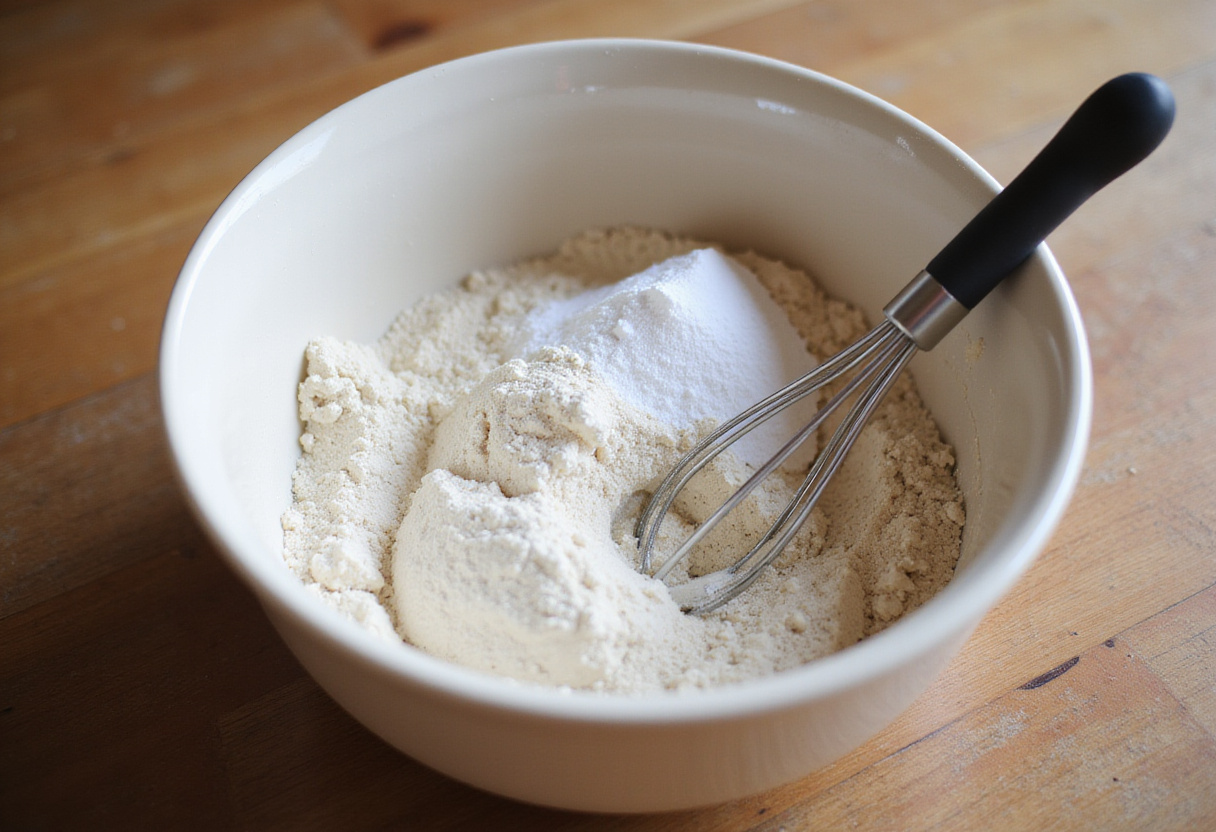 Ingrédients pour le gâteau Colibri, y compris la farine et le sucre, prêts à être mélangés.