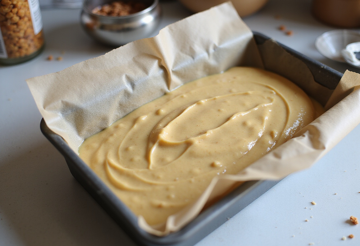 Versement de la pâte à gâteau Colibri dans un moule à cake pour la cuisson.