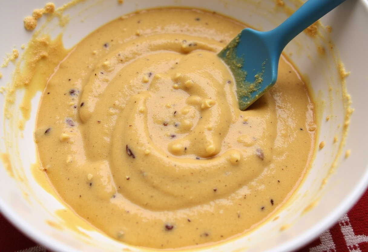Combinaison des bananes écrasées avec les ingrédients secs pour un gâteau à la banane sans sucre, parfait pour les diabétiques.