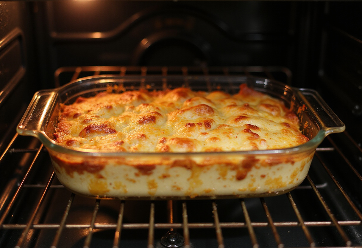 Gratin de boeuf assemblé et prêt à cuire au four.